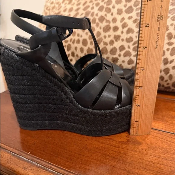 Saint Laurent Women's Tribute Espadrilles Wedge Sandals Black size 37 - Picture 5 of 12